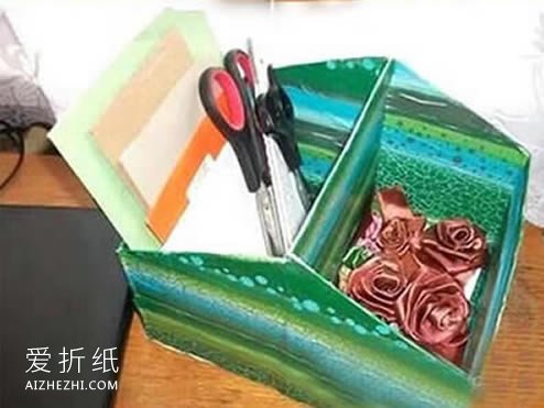 主页 纸艺手工 ></p></a> 简易手工折纸收纳盒制作 把盒子中间剪出两个三角形