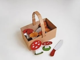 怎么制作幼儿过家家玩具 废纸箱做篮子和蘑菇