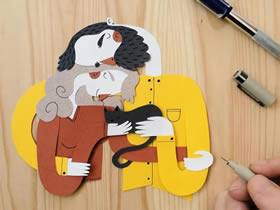怎么做情侣纸雕图片 手工纸雕立体人物作品