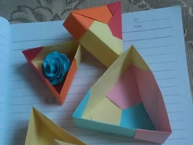 怎么折纸三角形盒子 带盖子三角形纸盒的折法