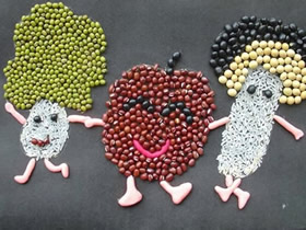 怎么做豆子拼贴画图片 儿童豆贴画作品欣赏