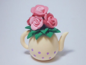 怎么做粘土茶壶花瓶 超轻粘土制作玫瑰花插花