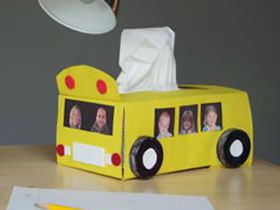 怎么改造纸巾盒的方法 儿童手工制作校车纸巾盒