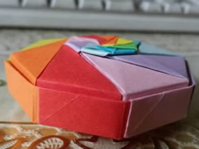 怎么折纸彩虹盒子图解 八角形带盖盒子的折法
