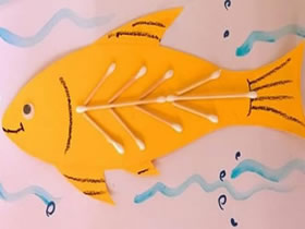 怎么做简单带骨架小鱼 幼儿园小班用棉签做鱼