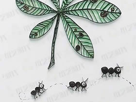 怎么做关于秋天的衍纸画 手工衍纸落叶和蚂蚁
