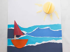 幼儿园怎么做夏日沙滩撕纸贴画的手工教程