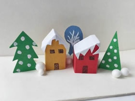 怎么手工做圣诞节雪后小镇纸模型的方法