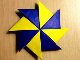 怎么折纸八角双色飞镖/风车的折法图解教程