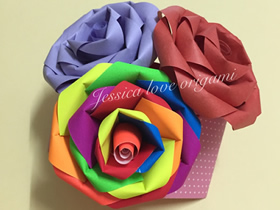 怎么做七色彩虹纸玫瑰花的折叠方法图解