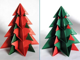 怎么简单折纸双色圣诞树的折法步骤图解