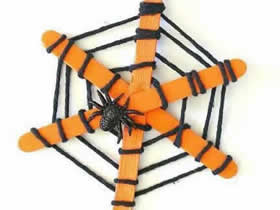 怎么简单做万圣节冰棍棒蜘蛛网的制作方法