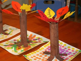 怎么做秋天保鲜膜筒大树的简单手工制作教程
