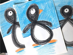 用趣味蜡笔画制作新年企鹅贺卡的方法