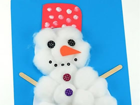用棉花球做雪人贴画的方法