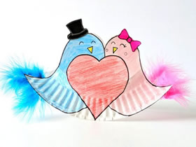 用纸盘做情人节爱情鸟的方法