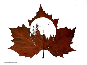 怎么用秋天落叶雕刻创意画的作品图片