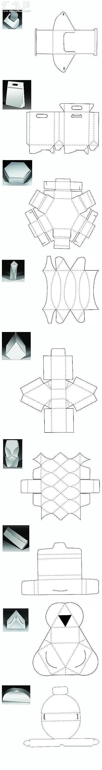 纸质包装盒的折法线框图- www.aizhezhi.com