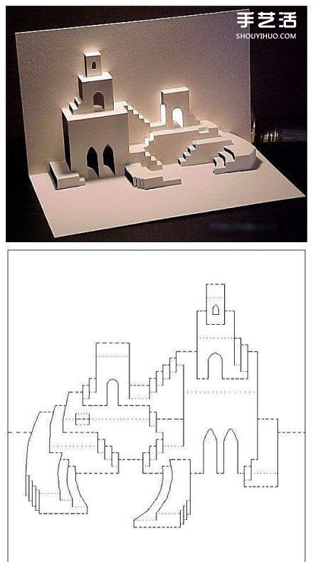 8个能折出建筑物的立体贺卡图纸模板制作图解- www.aizhezhi.com