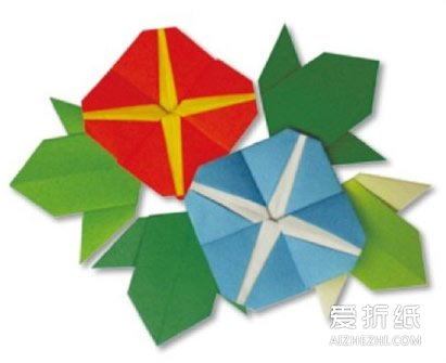 手工折纸牵牛花图解 分成花朵和叶子- www.aizhezhi.com
