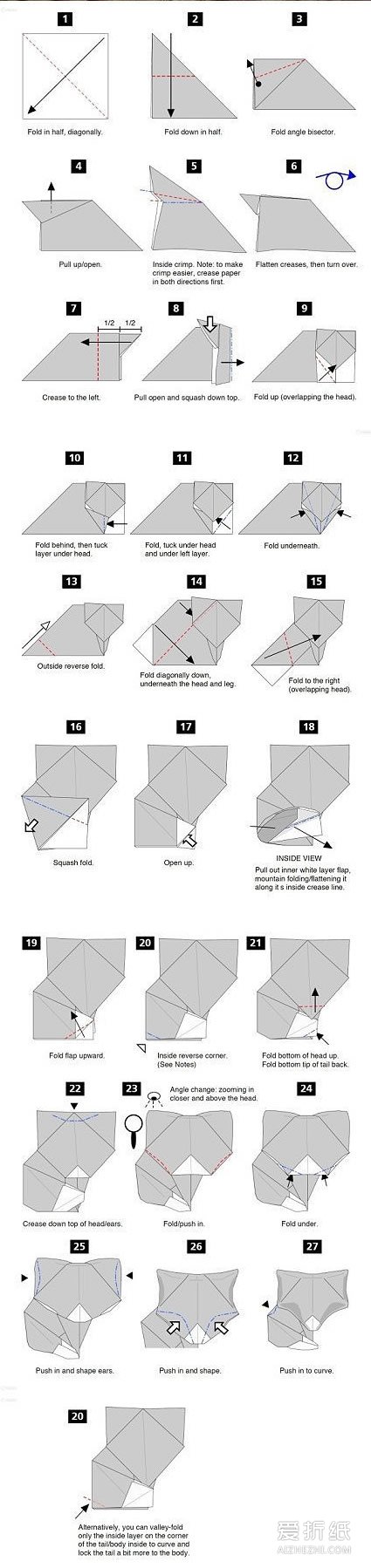 如何折纸立体狐狸 手工立体狐狸的折法图解- www.aizhezhi.com