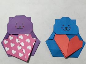 如何折纸小熊 手捧红心的小熊的折法图解
