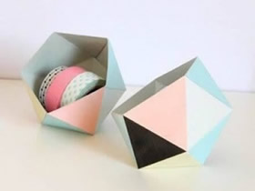 卡纸折纸多面体收纳盒的折法带展开图