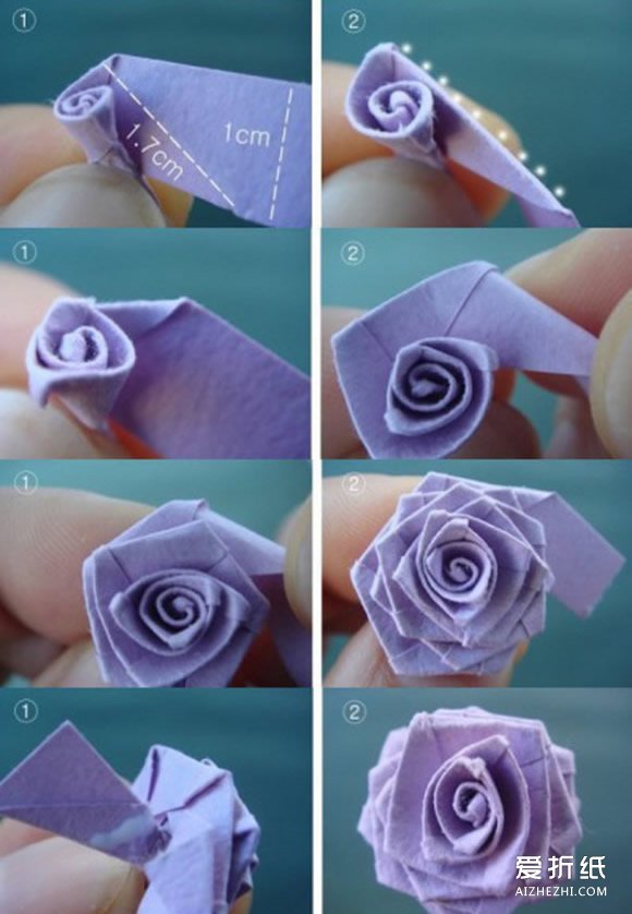 长纸条折玫瑰的方法 长纸条做玫瑰花图解- www.aizhezhi.com