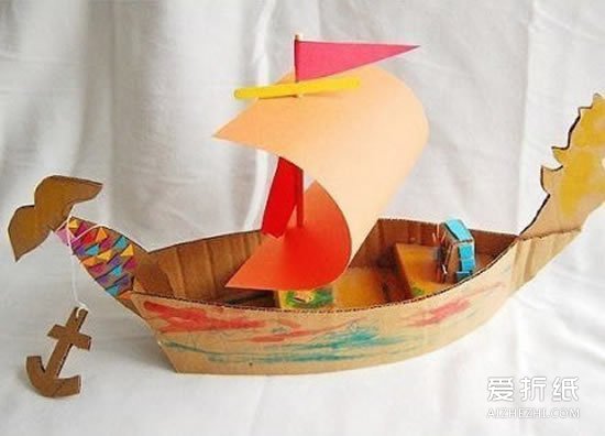 瓦楞纸龙舟模型的做法 儿童龙舟模型手工制作- www.aizhezhi.com