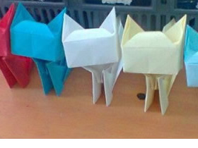 手工折纸站立猫咪图解 复杂小猫的折法教程