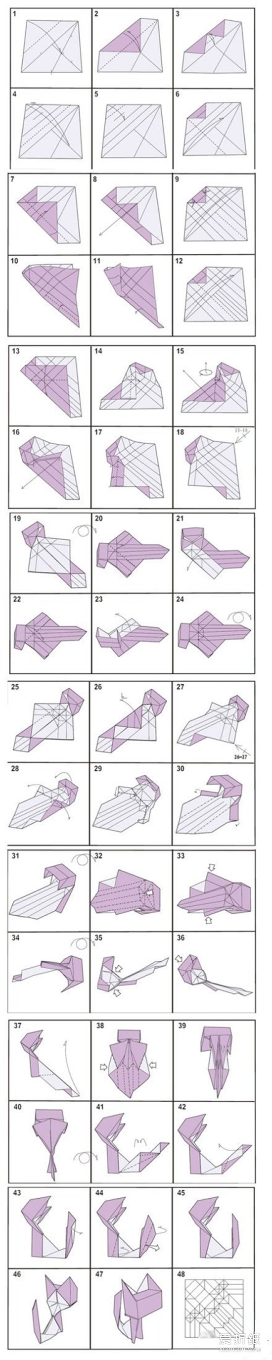 手工折纸站立猫咪图解 复杂小猫的折法教程- www.aizhezhi.com
