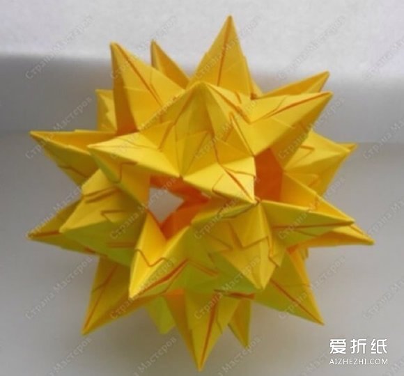 有难度纸花球的折法 复杂花球折纸图解- www.aizhezhi.com