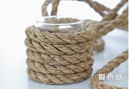 如何用麻绳制作花瓶 田园风麻绳花瓶DIY教程- www.aizhezhi.com