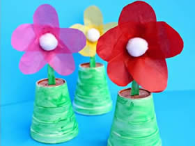 幼儿园小花盆栽制作 简单儿童花朵盆栽模型做法