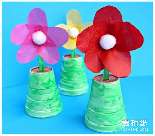 幼儿园小花盆栽制作 简单儿童花朵盆栽模型做法- www.aizhezhi.com