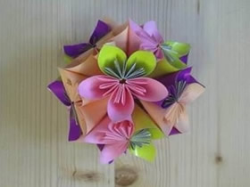 怎么折纸樱花花球 组合樱花球的折法图解