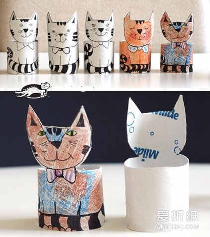 怎么用卷纸芯做猫咪 幼儿猫咪玩具制作图解- www.aizhezhi.com