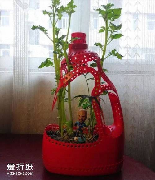 洗衣液瓶做花盆图片 洗衣液瓶子DIY花盆教程- www.aizhezhi.com