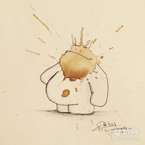 咖啡污渍画画作品 创意污渍画图片欣赏- www.aizhezhi.com