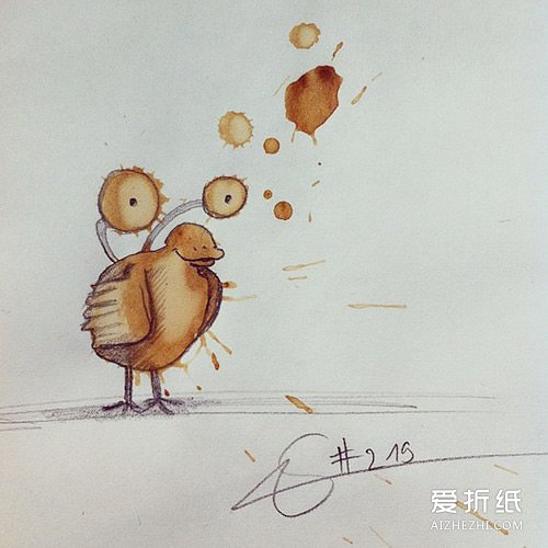 咖啡污渍画画作品 创意污渍画图片欣赏- www.aizhezhi.com