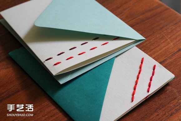 缝线贺卡的手工制作方法 刺绣装饰贺卡DIY教程- www.aizhezhi.com