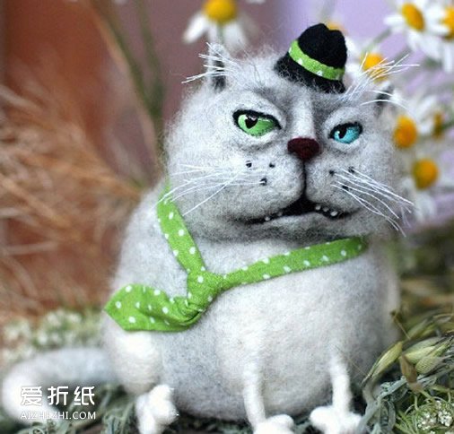 逗逼的猫羊毛毡图片 手工制作丑萌猫作品- www.aizhezhi.com