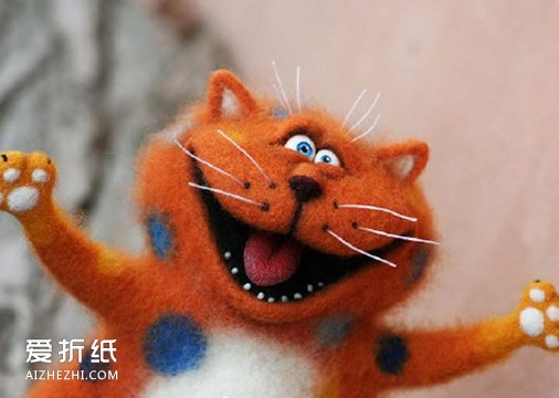 逗逼的猫羊毛毡图片 手工制作丑萌猫作品- www.aizhezhi.com