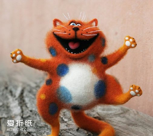 逗逼的猫羊毛毡图片 手工制作丑萌猫作品- www.aizhezhi.com