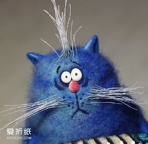 逗逼的猫羊毛毡图片 手工制作丑萌猫作品- www.aizhezhi.com