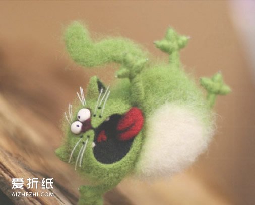 逗逼的猫羊毛毡图片 手工制作丑萌猫作品- www.aizhezhi.com