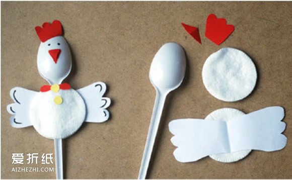 塑料勺做小动物怎么做 手工制作小公鸡兔子- www.aizhezhi.com
