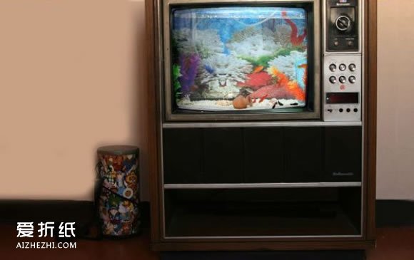 电视机鱼缸怎么做图解 电视机手工制作鱼缸教程- www.aizhezhi.com