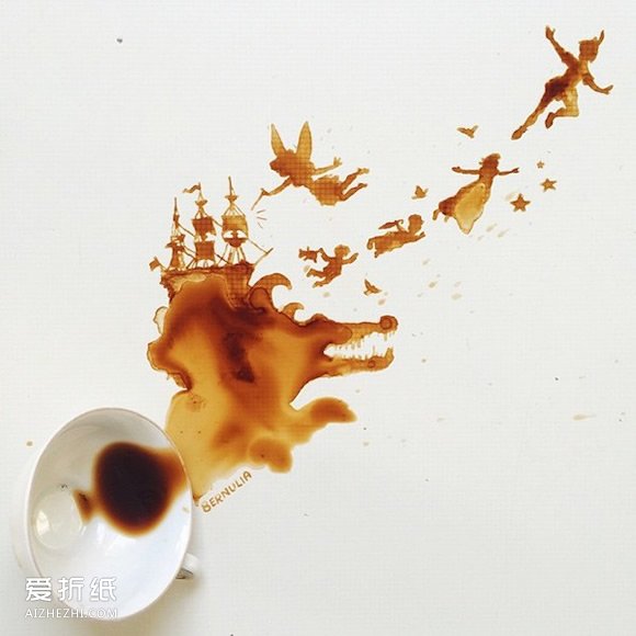 咖啡污渍怎么用来画画 创意咖啡污渍画图片- www.aizhezhi.com