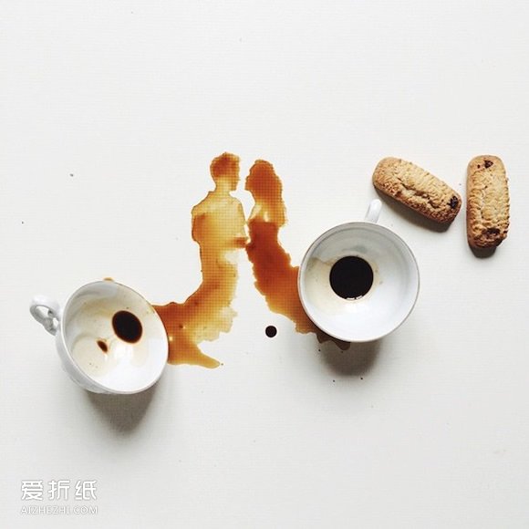 咖啡污渍怎么用来画画 创意咖啡污渍画图片- www.aizhezhi.com